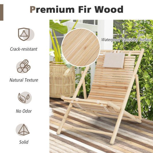  - Solid Fir Wood Lounge Chair with 3 - Level Adjustable Backrest and Soft Padded Headrest - Outdoor Style Company