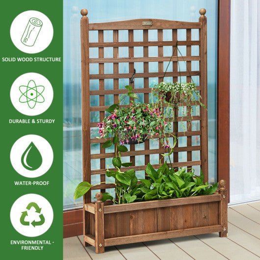  - Solid Free Standing Wood Planter Box with Trellis for Garden - Outdoor Style Company