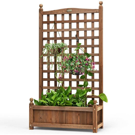  - Solid Free Standing Wood Planter Box with Trellis for Garden - Outdoor Style Company