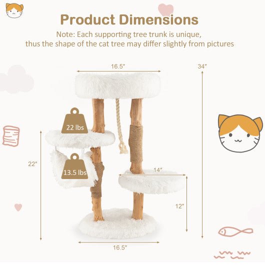  - Solid Wood Cat Tower with Jute Scratching Posts and Hanging Rope for Indoor Cats - Outdoor Style Company