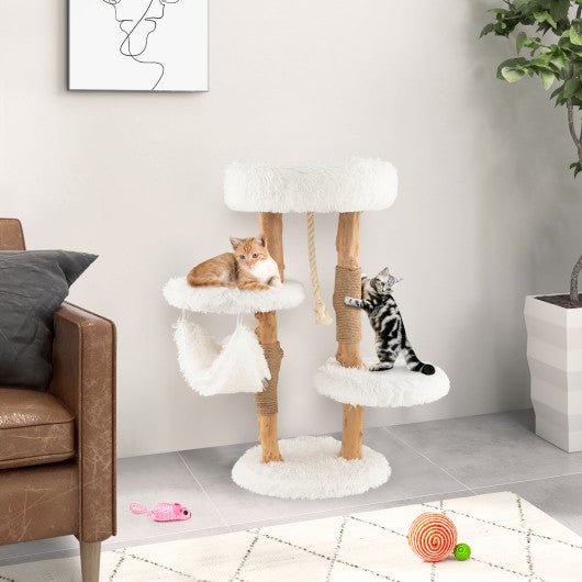  - Solid Wood Cat Tower with Jute Scratching Posts and Hanging Rope for Indoor Cats - Outdoor Style Company