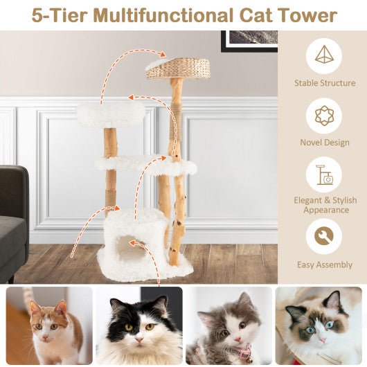  - Solid Wood Cat Tower with Top Cattail Basket Cat Bed for Indoor Cats - Outdoor Style Company