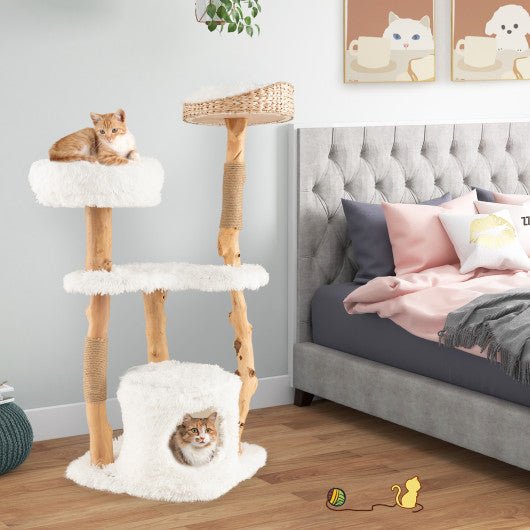  - Solid Wood Cat Tower with Top Cattail Basket Cat Bed for Indoor Cats - Outdoor Style Company