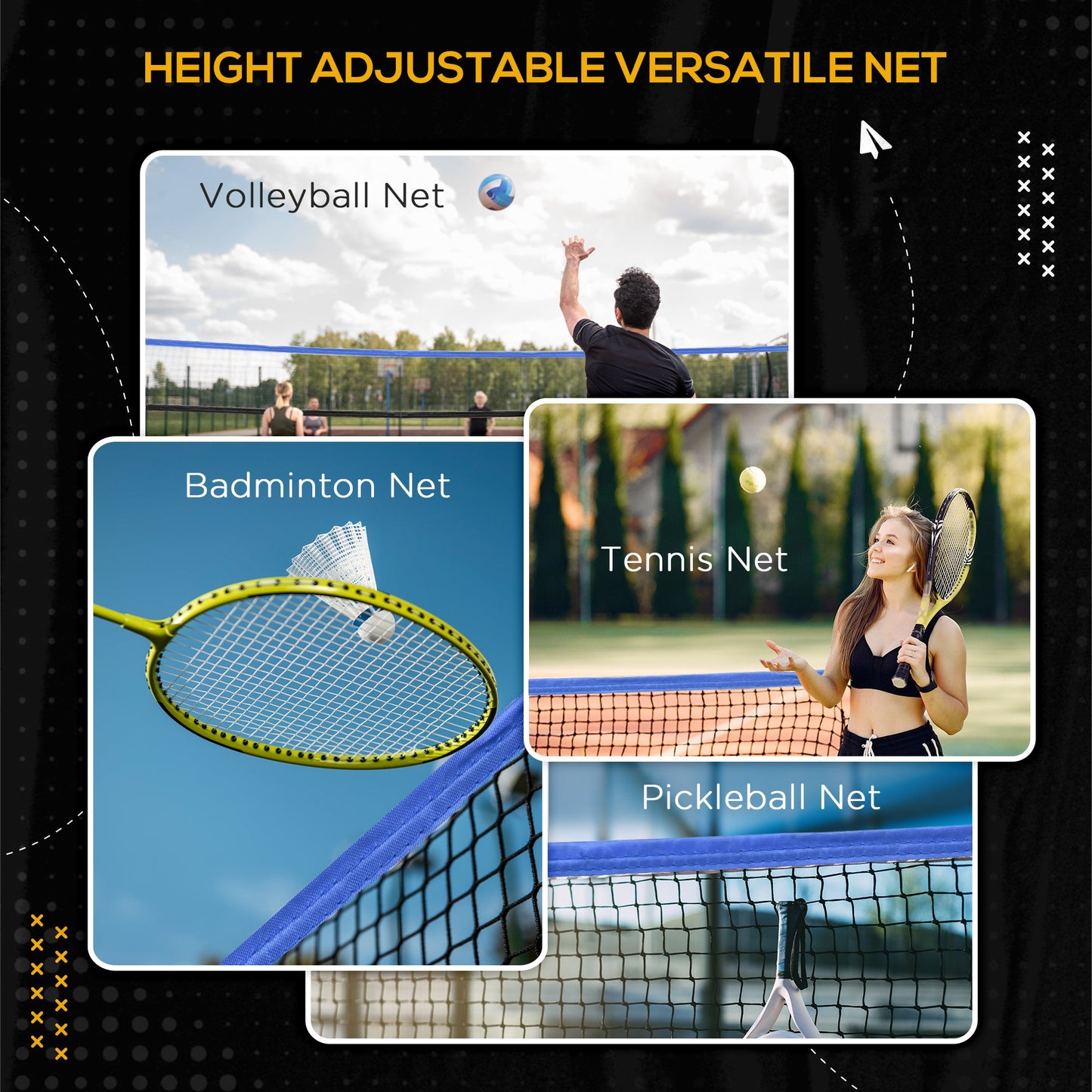-Soozier 14ft Badminton Net, Height Adjustable Outdoor Sports Net with Carry Bag, for Tennis, Pickleball and Volleyball - Outdoor Style Company