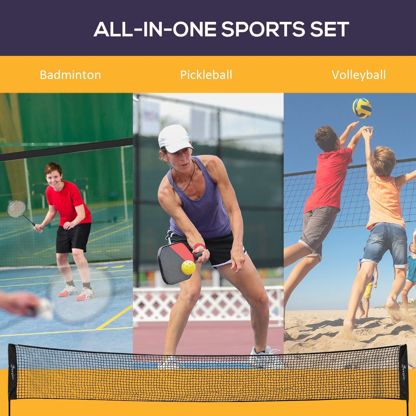 -Soozier All-in-One Badminton Set, Height Adjustable for Pickleball, Volleyball, Badminton, Backyard Beach Driveway Game - Outdoor Style Company