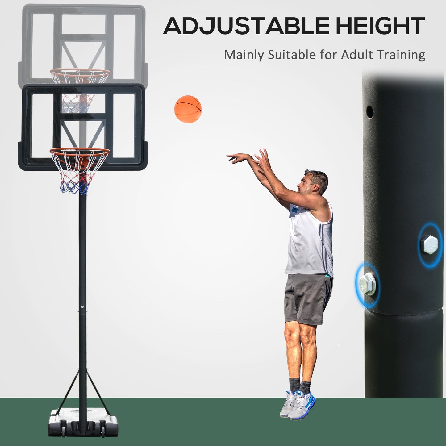 -Soozier Portable Basketball Stand 7.6ft-10ft Adjustable Basketball Hoop Backboard with Wheels & 43Inch Backboard, Pool Basketball Hoop - Outdoor Style Company