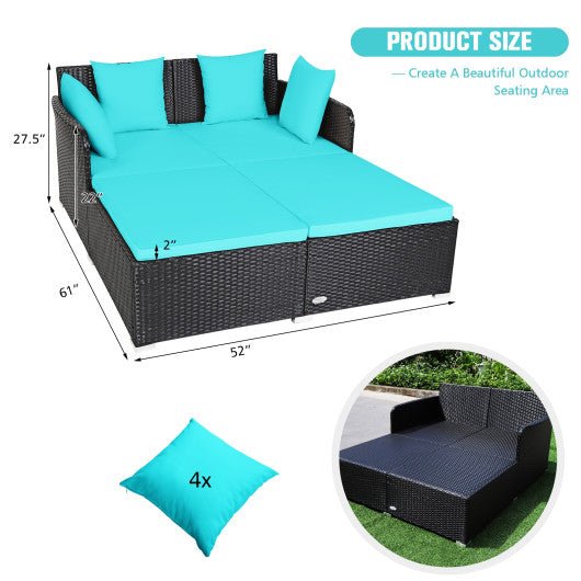  - Spacious Outdoor Rattan Daybed with Upholstered Cushions and Pillows - Outdoor Style Company