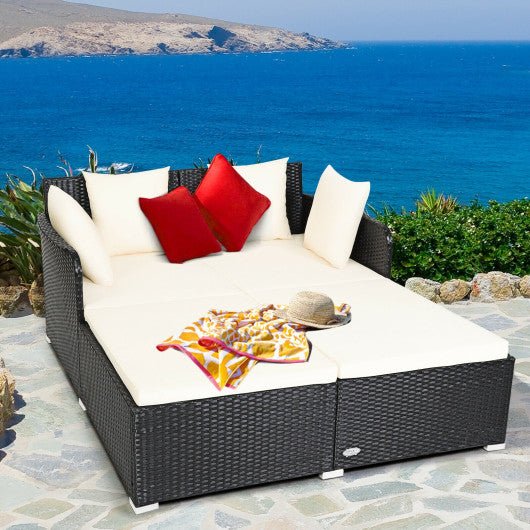  - Spacious Outdoor Rattan Daybed with Upholstered Cushions and Pillows - Outdoor Style Company