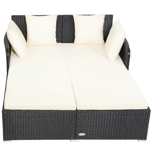  - Spacious Outdoor Rattan Daybed with Upholstered Cushions and Pillows - Outdoor Style Company