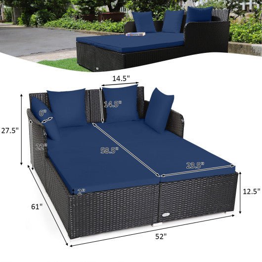  - Spacious Outdoor Rattan Daybed with Upholstered Cushions and Pillows - Outdoor Style Company