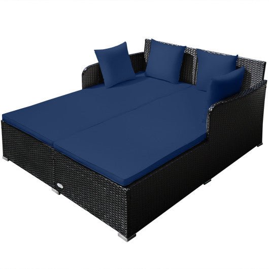  - Spacious Outdoor Rattan Daybed with Upholstered Cushions and Pillows - Outdoor Style Company