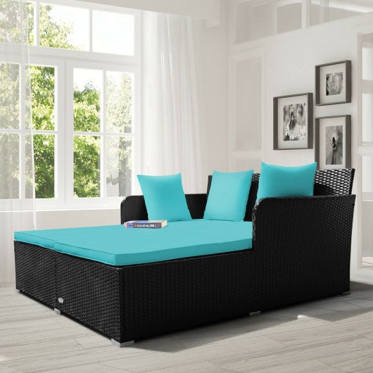  - Spacious Outdoor Rattan Daybed with Upholstered Cushions and Pillows - Outdoor Style Company