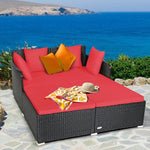  - Spacious Outdoor Rattan Daybed with Upholstered Cushions and Pillows - Outdoor Style Company