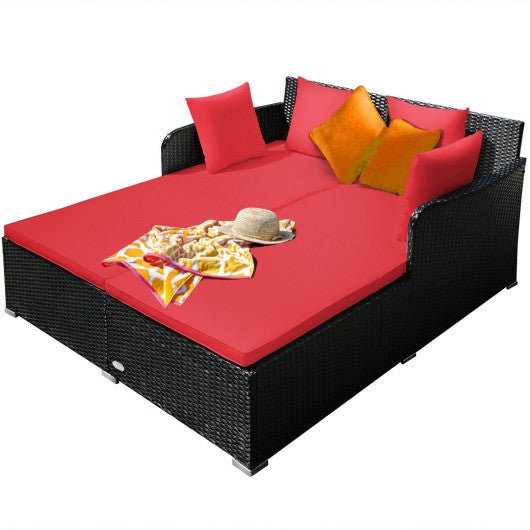  - Spacious Outdoor Rattan Daybed with Upholstered Cushions and Pillows - Outdoor Style Company