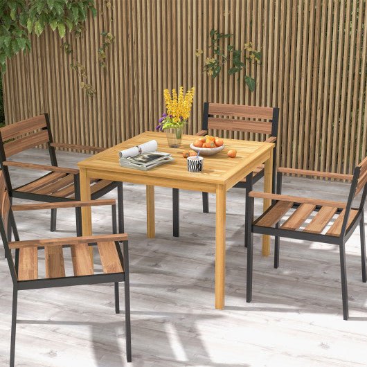  - Square Acacia Wood Outdoor Dining Table with Umbrella Hole - Outdoor Style Company