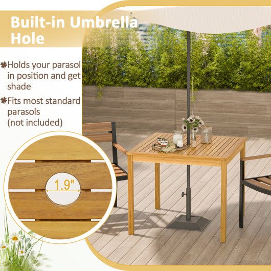  - Square Acacia Wood Outdoor Dining Table with Umbrella Hole - Outdoor Style Company