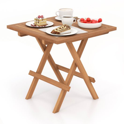  - Square Patio Folding Table Indonesia Teak Wood with Slatted Tabletop Portable for Picnic - Outdoor Style Company