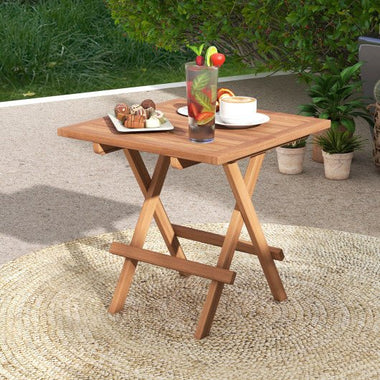  - Square Patio Folding Table Indonesia Teak Wood with Slatted Tabletop Portable for Picnic - Outdoor Style Company