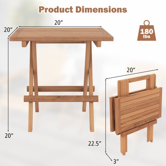  - Square Patio Folding Table Indonesia Teak Wood with Slatted Tabletop Portable for Picnic - Outdoor Style Company