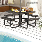  - Square Picnic Table and Bench for 8 Person with Seats and Umbrella Hole - Outdoor Style Company