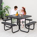  - Square Picnic Table and Bench for 8 Person with Seats and Umbrella Hole - Outdoor Style Company