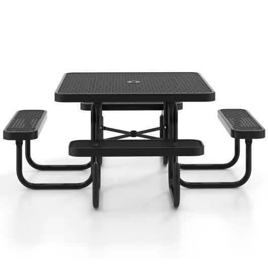  - Square Picnic Table and Bench for 8 Person with Seats and Umbrella Hole - Outdoor Style Company