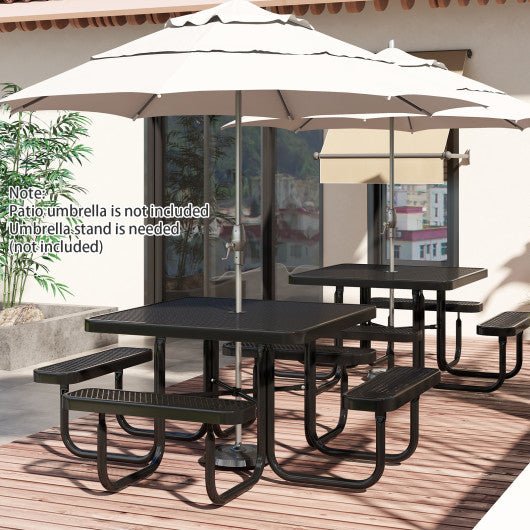  - Square Picnic Table and Bench for 8 Person with Seats and Umbrella Hole - Outdoor Style Company