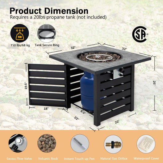  - Square Propane Fire Pit Table with Lava Rocks and Rain Cover - Outdoor Style Company