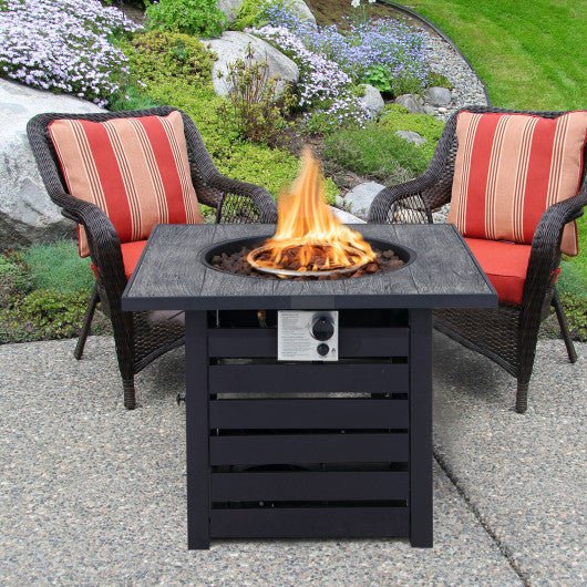  - Square Propane Fire Pit Table with Lava Rocks and Rain Cover - Outdoor Style Company