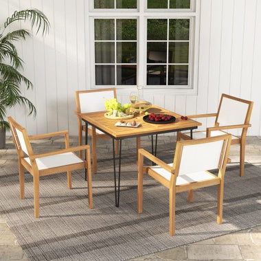  - Stackable Outdoor Dining Chair Set of 2 with Acacia Wood Frame - Outdoor Style Company