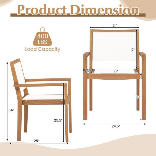  - Stackable Outdoor Dining Chair Set of 2 with Acacia Wood Frame - Outdoor Style Company