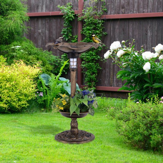  - Standing Pedestal Birdbath and Feeder Combo with Lotus Leaf Bowl - Outdoor Style Company