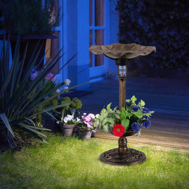  - Standing Pedestal Birdbath and Feeder Combo with Lotus Leaf Bowl - Outdoor Style Company