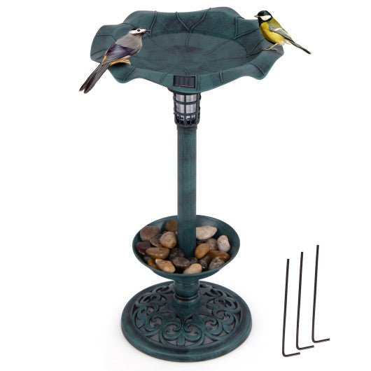  - Standing Pedestal Birdbath and Feeder Combo with Lotus Leaf Bowl - Outdoor Style Company