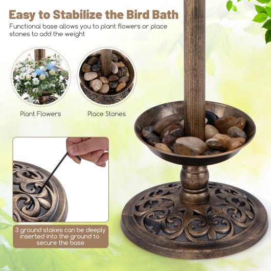  - Standing Pedestal Birdbath and Feeder Combo with Lotus Leaf Bowl - Outdoor Style Company