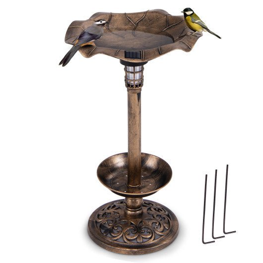  - Standing Pedestal Birdbath and Feeder Combo with Lotus Leaf Bowl - Outdoor Style Company