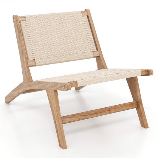  - Teak Wooden Chair with Braided Rope Seat and Backrest for Backyard - Outdoor Style Company