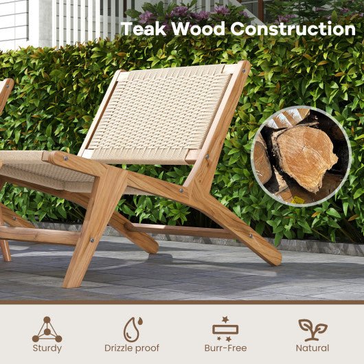  - Teak Wooden Chair with Braided Rope Seat and Backrest for Backyard - Outdoor Style Company