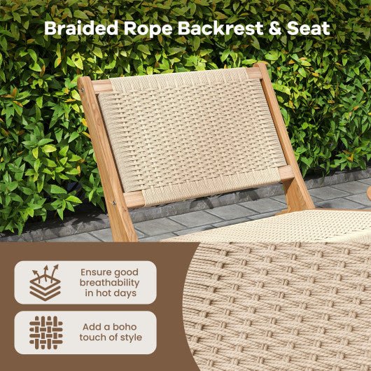  - Teak Wooden Chair with Braided Rope Seat and Backrest for Backyard - Outdoor Style Company