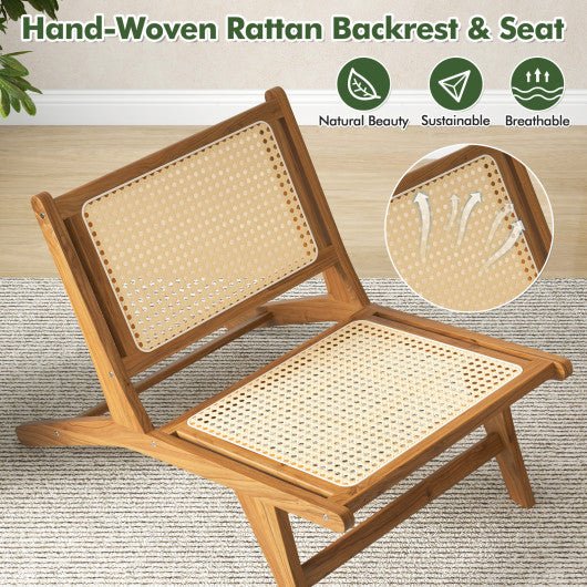  - Teak Wooden Chair with Handwoven Rattan Seat and Backrest - Outdoor Style Company