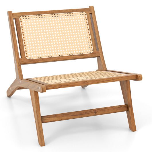  - Teak Wooden Chair with Handwoven Rattan Seat and Backrest - Outdoor Style Company