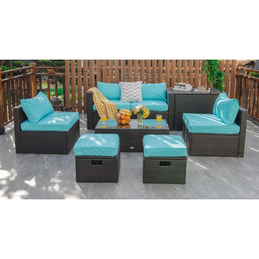  - 8 Pieces Patio Space - Saving Rattan Furniture Set with Storage Box and Waterproof Cover - Outdoor Style Company