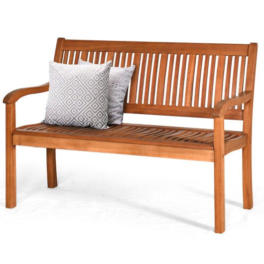  - Two Person Solid Wood Garden Bench with Curved Backrest and Wide Armrest - Outdoor Style Company