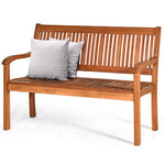  - Two Person Solid Wood Garden Bench with Curved Backrest and Wide Armrest - Outdoor Style Company