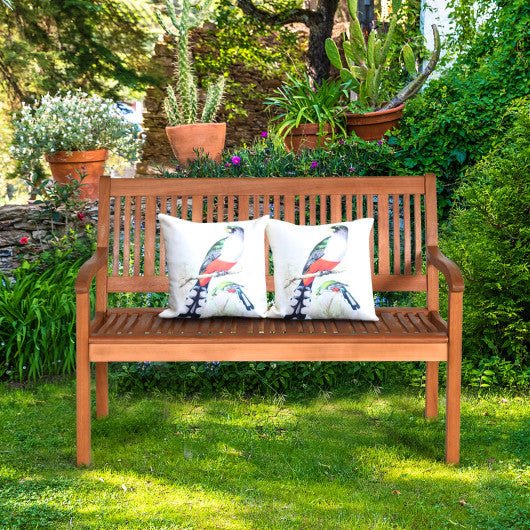  - Two Person Solid Wood Garden Bench with Curved Backrest and Wide Armrest - Outdoor Style Company