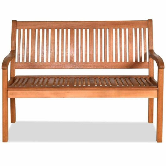  - Two Person Solid Wood Garden Bench with Curved Backrest and Wide Armrest - Outdoor Style Company