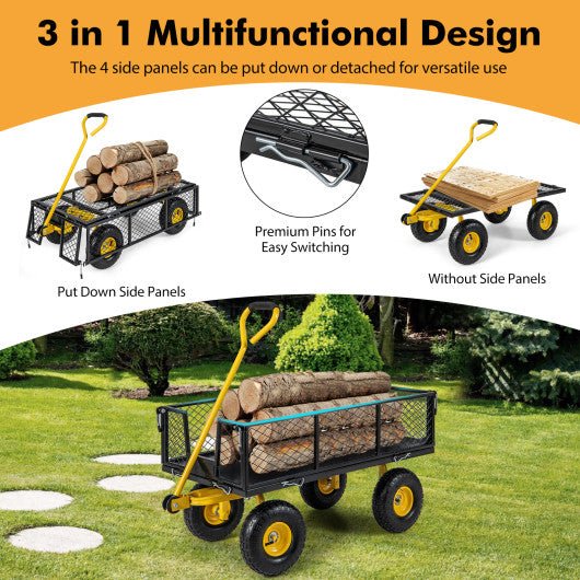  - Utility Garden Wagon with 4 Removable Side Panels and 900/1200 LBS Load Capacity - 53" x 30" x 42" - Outdoor Style Company