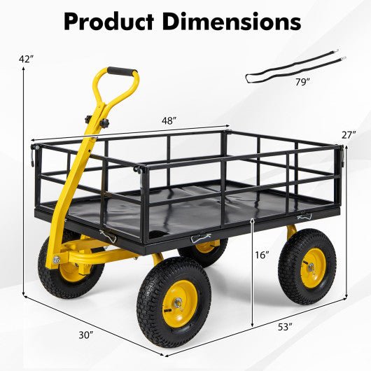  - Utility Garden Wagon with 4 Removable Side Panels and 900/1200 LBS Load Capacity - 53" x 30" x 42" - Outdoor Style Company