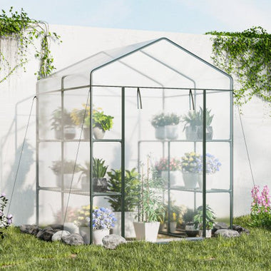  - Walk - in Greenhouse with 3 Tiers 8 Shelves PVC Cover Roll - up Zippered Door - Outdoor Style Company