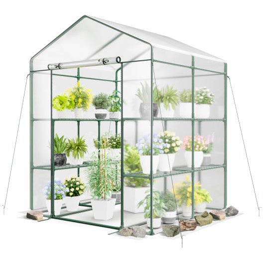  - Walk - in Greenhouse with 3 Tiers 8 Shelves PVC Cover Roll - up Zippered Door - Outdoor Style Company